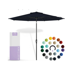 Midtown Umbrellas The Swilt 9 Feet Patio Umbrella in Sunbrella Canvas Navy Acrylic Fabric - Fiberglass Ribs, Auto-Tilt Aluminum Frame For Backyard, Deck, Garden, Pool - Black Pole