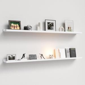 55.1 Inches Long Floating Shelves Wall Mounted, 2 Set Rustic Wall Shelf for Bedroom, Nursery Book Shelf with Lip, Picture Ledge Shelf for Wall Decor Living Room Bathroom Kitchen - White