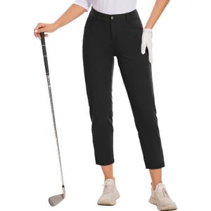 M MOTEEPI 7/8 Golf Pants Women with 4 Pockets Lightweight Stretchy Work Hiking Travel Pants Outdoor (6, Black)