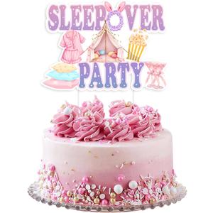 Pastel Sleepover Party Cake Topper Pink and Purple Tent Makeup Cake Decoration for Girls Women Birthday Pajama Party Bachelorette Parties Supplies
