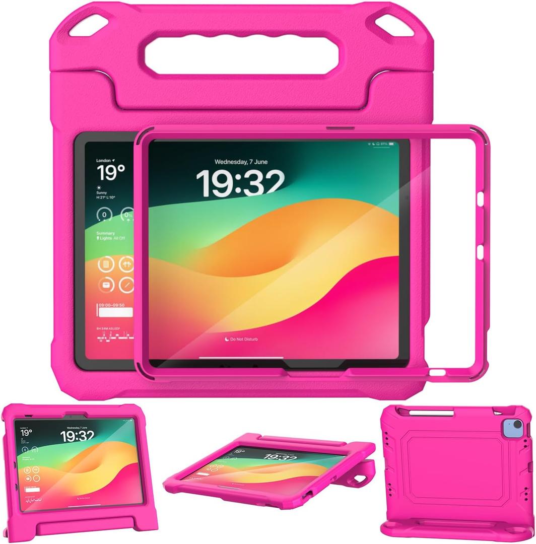 SUPLIK Kids Case for iPad 11th Generation (A16 11-inch,2025) / 10th Generation (10.9-inch 2022), Built with Screen Protector and Pencil Holder, Durable Shockproof Handle Stand Cover, Pink (Pink)