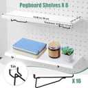 Qunclay 8 Pack Pegboard Shelf Set Wooden Shelves with Metal Brackets Hook Wall Pegboard Shelving Heavy Duty Accessories for Crafts Home Office Garage Workbench(White)(14.96"D x 5.51"W x 0.59"H)