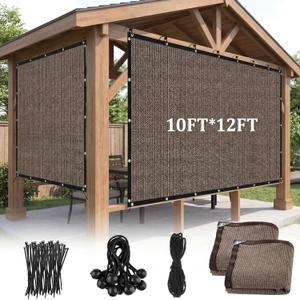 2 Pcs 90% Sun Shade Cloth with Grommets 10' x 12' Pergola Shade Patio Replacement UV Block Privacy Screen Mocha Canopy Porch Cover Enclosure for Outdoor Patio Garden Carport Backyard(Mocha)