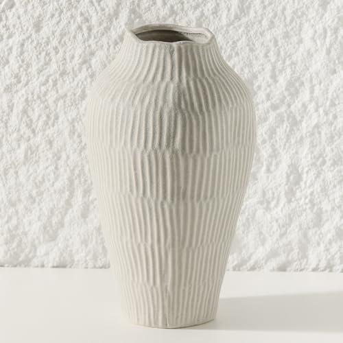 Uiddo Ceramic Vase for Home Decor,11.6 Inch Flower Vases,Decorative Blue Vase for Pampas Grass,Modern Art Texture Vases for Home Entryway Living Room Dining Table Farmhouse Office Decor(Grey)