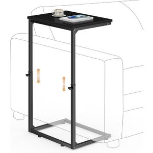 C Shaped End Table for Couch, 33.2'' Extra Tall C Table Adjustable Height Side Table, Small Side Table for Small Spaces, Couch Tables that Slide Under, Tv Tray Table for Living Room, Black, 15.92''L x 11.86''W x 17.65-33.2"H