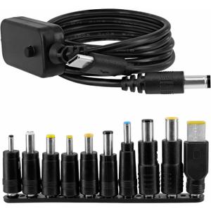 Type C to DC Power Charger Converter, 1.2M/3.9FT Cord with 10 Connecor Tips USB C to DC PD Charger Adapter Cable Adjustable Voltage 5V-9V-12V-15V-20V PD Fast