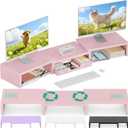 OPNICE Desk Organizers and Accessories, Dual Computer Monitor Stand Riser with Drawer, Office Decor for Women, Office Desk Accessories & Workspace Organizers, Pink