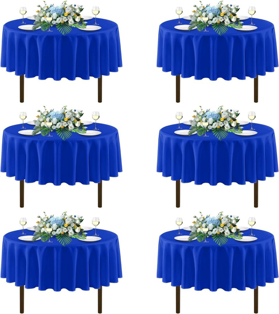 sancua Royal Blue Round Tablecloths 70 Inch, 6 Pack - Circle Fabric Table Cloth for July 4th Independence Day Wedding Party Banquet Birthday, Washable Polyester Table Cover (Fit 20-58 Inch Tables)