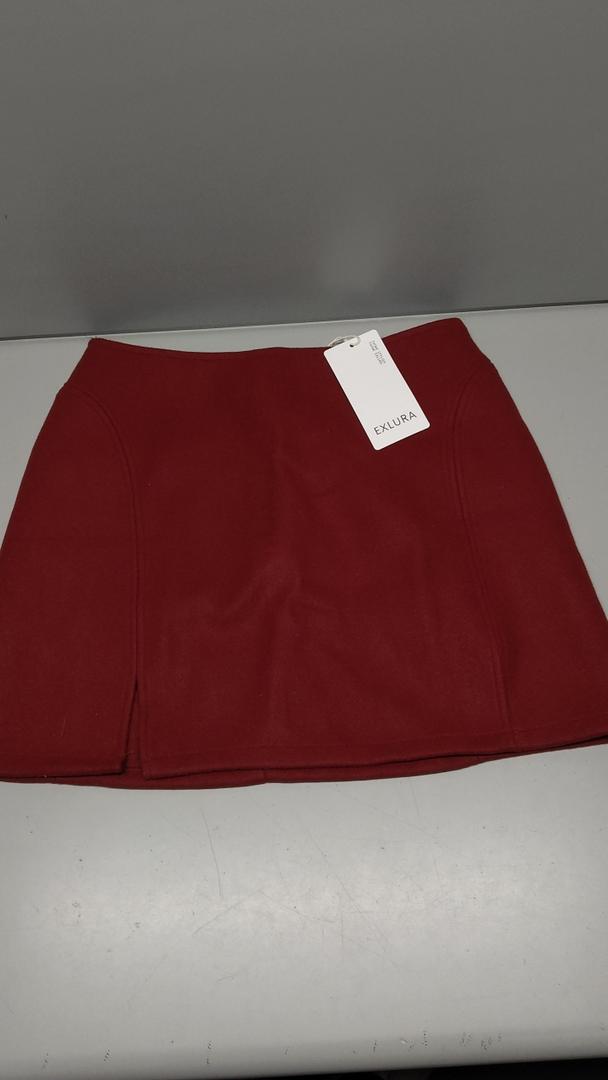 EXLURA Women's Fashion Faux Wool Mini Skirt High Waisted Y2K Trendy Side Slit Tweed Plaid Skirts 2025 Fall Winter Outfits (Size Small, Color Red)