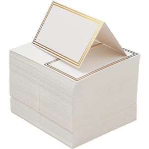 THE TWIDDLERS 200 Name Place Cards for Wedding Table Setting 3.5" x 2" Inch, White Blank Tent Name Cards with Gold Foil Border for Banquet, Reserved Seating, Dinner Parties (10 x 9 cm)