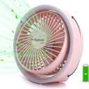 Digibond Pink Desk Fan, Small Quiet with Ambient Light/Hook Portable USB Fan 5.3in High Power 3000mAh Rechargeable Battery Operate 3 Speed 180° Rotated Easy Clean