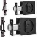 Dontay 2 Pack Pocket Door Privacy Lock, Flush Handles, 2-3/8" Backset, (Bed/Bath) Latch, Recessed Knob, Hardware for 1 3/8 to 2 3/16 Thickness Door (Including Edge Pull, Matte Black, Square)