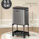 MRBIN Stainless Steel Tall Kitchen Trash Can with Shelf and Wheels, High Legs 36L / 9.5gal Press Top Narrow Waste Basket, Slim Lidded Litter Garbage Bin Pet Proof for Vanity, Bedroom, Eclipse Grey