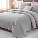 Velvet Quilt Set King Size - 3-Piece Lightweight Bedding, Soft Velvet Comforter, Oversized Bedspread Coverlet for All Season, Soft Gray