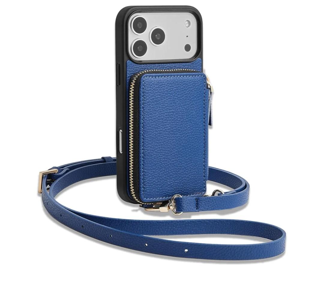 ZVE for iPhone 17 Pro Max Case Wallet, RFID Blocking Crossbody Leather Cover with Card Holder for 6.9" Blue