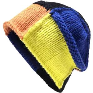 Crochet Beanie for Women Handmade Boho Slouchy Hat with Color Block Design Soft Skull Cap for Daily Casual Wear (Black)