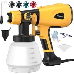 1000W High Power Paint Sprayer, Electric HVLP Spray Paint Gun with Adjustable Width Knob, 4 Nozzles & 3 Patterns, Easy to Clean for Furniture, Home Interior, House Painting(Yellow)