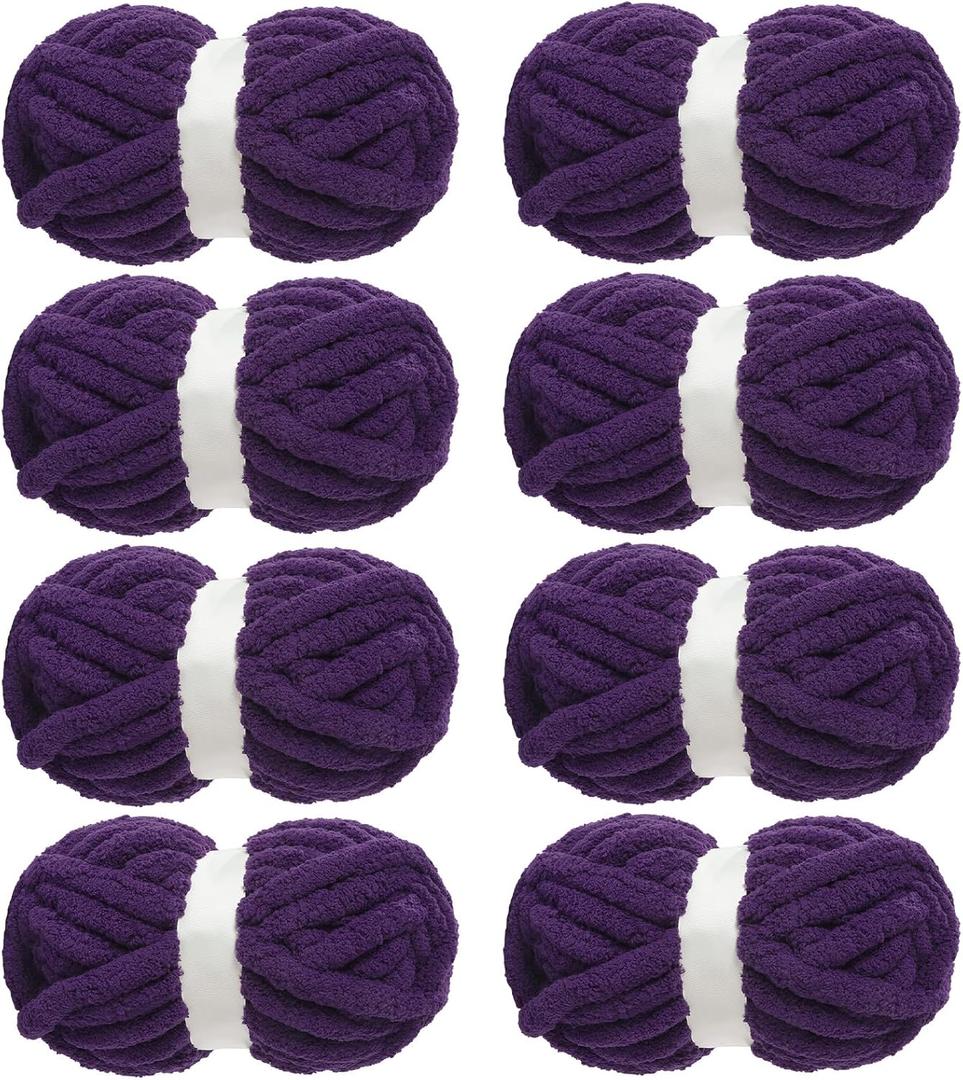 MABOZOO Chunky Yarn for Crocheting 8 Pack,Dark Purple Yellow Fluffy Jumbo Chenille Yarn,Soft Plush Yarn Bulky,Giant Thick Fuzzy Yarn for Hand Knitting or Arm Knitting (31.7 yds,8 oz Each Skein)