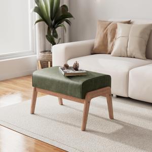 Modern Ottoman Foot Stool, Faux Leather Accent Sofa Footrest with Walnut Rubber Wood Frame, Ottoman Bench for Living Room Entryway Bedroom Sofa Seat, Hunter Green, 15.5"D x 24.5"W x 15"H