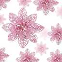 WILLBOND 36 Pieces Christmas Poinsettia Flowers Artificial Ornaments Glitter Christmas Decorations Tree Wedding New Year (Pink)