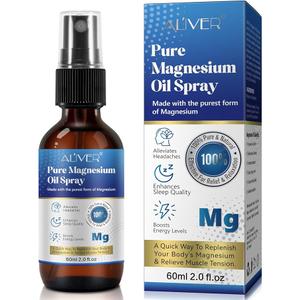 Magnesium Oil Spray, 100% Pure Magnesium Chloride, Magnesium Spray for Feet, Alleviates Headaches, Boosts Energy Levels, Relieves Muscle Tension 60ml, Pack of 2