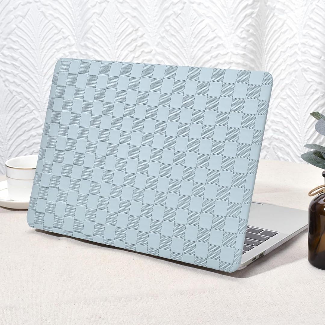 Seorsok Compatible with MacBook Air 13 Inch Case2022 2021 2020 2019 2018 Release A1932 A2179 M1 A2337,Elegant Leather Plastic Hard Shell Case Transparent Keyboard Cover,Gray PVC Grid No Logo Cutout