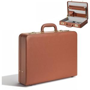 LOCKCURX Briefcases for Men, Anti-Theft Dual Lock Briefcase with 16 Inch Laptop Compartment, Waterproof Faux Leather, Brief Cases Men with Multi File Organizer, Perfect for Office, Travel (Brown), Combination Lock