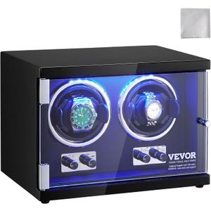 VEVOR Watch Winder, Rotating Watch Box for High-End Automatic Watches, 2 Watch Winder Case with Quiet Japanese Motors, LED Light, Adjustable Direction and Speed, Multi Modes