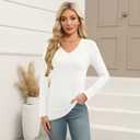 Elesomo Women Shirts V Neck Short/Long Sleeve Cotton Tops T-Shirt Basic Tees (White, XL)