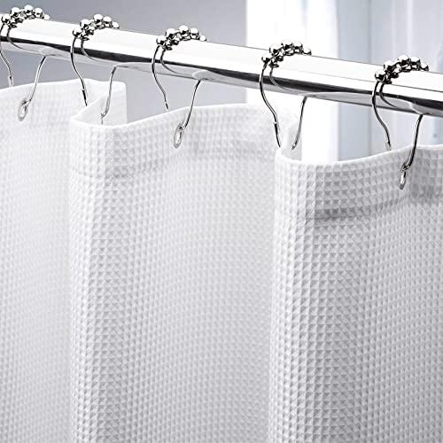 AmazerBath White Waffle Shower Curtain, 36x72 Inches, Fabric Stall Curtain With Waffle Weave, Hotel Quality Bathroom Shower Curtains
