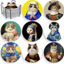 Puraikcmi Cat Lover Coasters Set of 8 with Holder, Ceramic, Multicolor, Funny Cat Designs, Drink Coasters for Table, Office, Desk, Bar, Gift