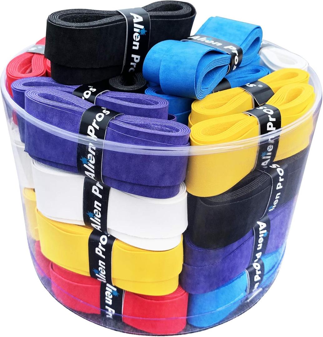 ALIEN PROS Tennis Racket Grip Tape - Precut and Dry Feel Tennis Grip - Tennis Overgrip Grip Tape Tennis Racket - Wrap Your Racquet for High Performance (60-Pack Mix)