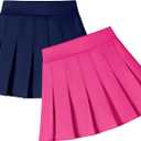 2 Pack Toddler Baby Girls Pleated Skirt Baby Girls Uniform Skirt Built in Shorts Tennis Casual Skorts for Little Kid (5-6 Years, Navy/Rose Red)