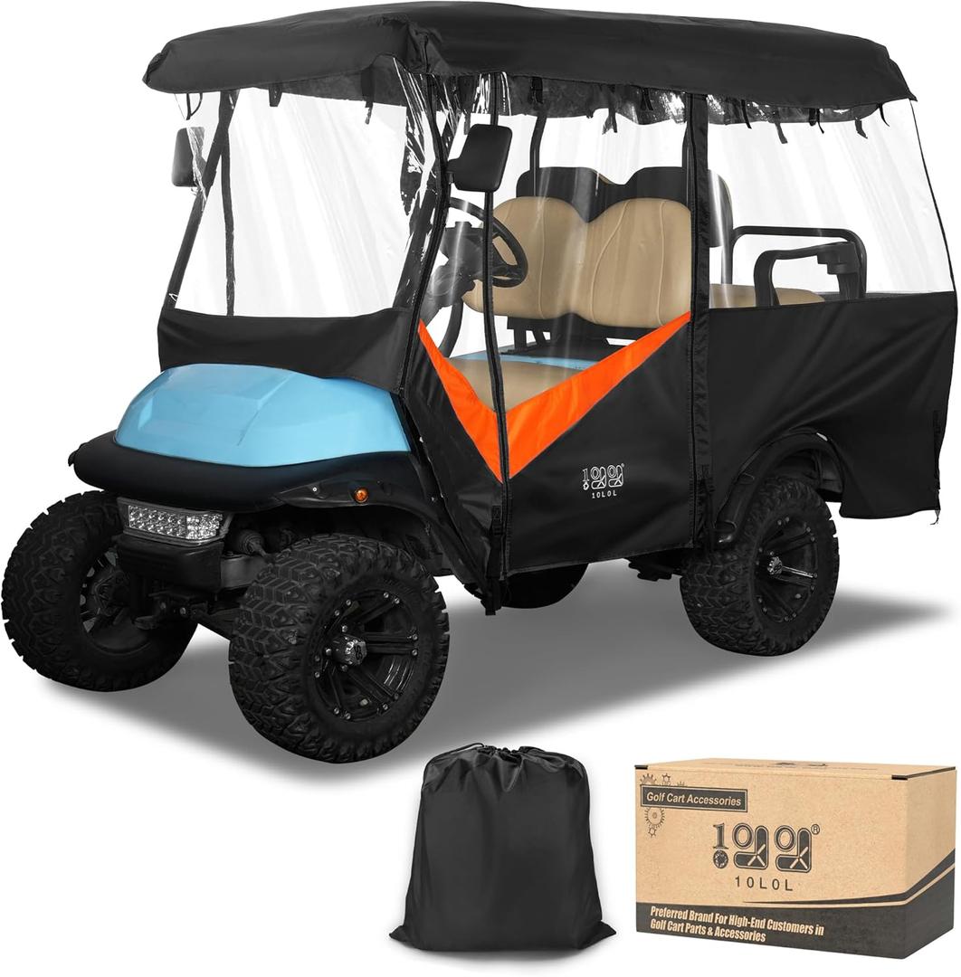 10L0L Golf Cart Driving Enclosures 4 Passenger Extended Roof, Universal Golf Cart Rain Cover for Yamaha EZGO TXT RXV Club Car Precedent DS 86.61" Roof 600D Waterproof Heavy Duty Zipper (Black Orange)