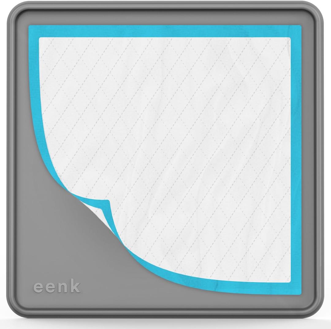 Pee Pad Tray Holder for Dogs - Fits Up to 25 x 25 in. Square Potty Training Pads No Spill Raised Lip High Edge Silicone Mat, Extra Thick and Non-Slip for Indoor Floor Protection (Large, Grey) | eenk (Gray)
