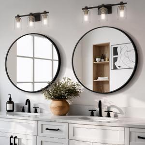 22 Inch Round Bathroom Mirror, 2 Pack Black Metal Framed Circle Wall Mirror for Over Sink, Modern Vanity Mirror for Bathroom with Tempered Glass