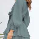 Dokotoo Womens Casual Spring Fall 2025 Deep V Neck Knotted Tiered Chiffon Elegant Mini Short Swing Skater Dresses