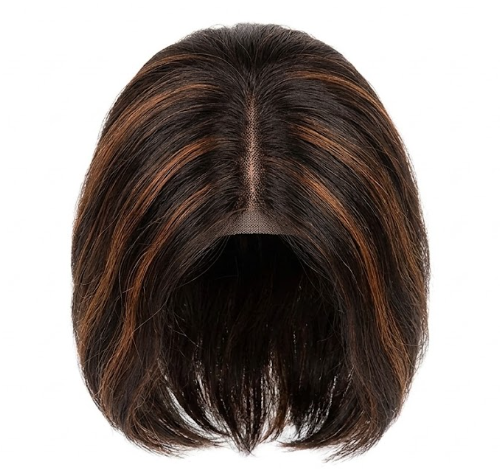 Dark Brown & Auburn Highlighted Bob Hair Wig – Natural Middle Part Synthetic Wig for Daily Wear