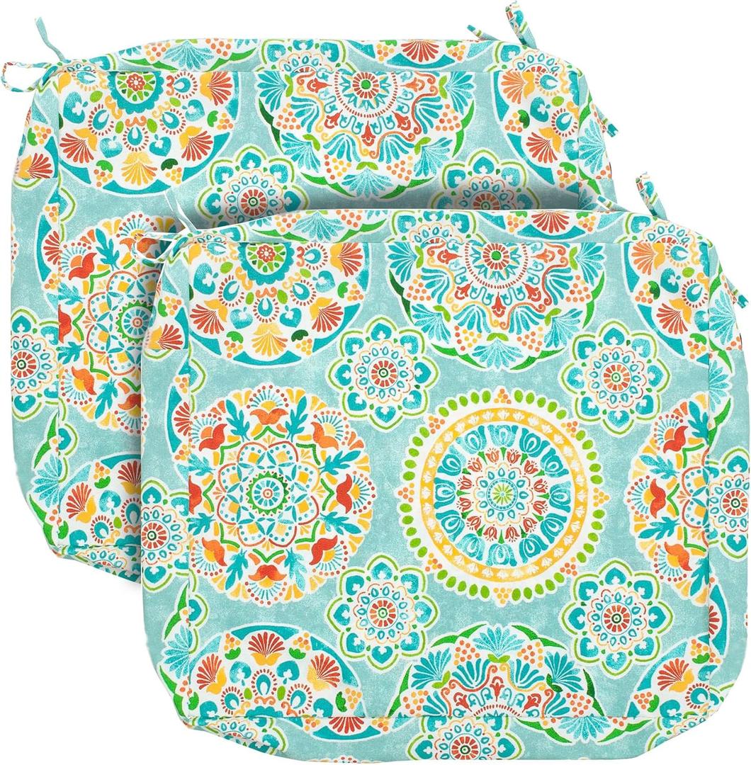 Outdoor Cushion Covers Set of 2, No Insert! Patio Cushion Covers Replacement 20" x 18" x 4", Water Resistant Chair Cushion Slipcovers, Cyan Circle (Covers ONLY)