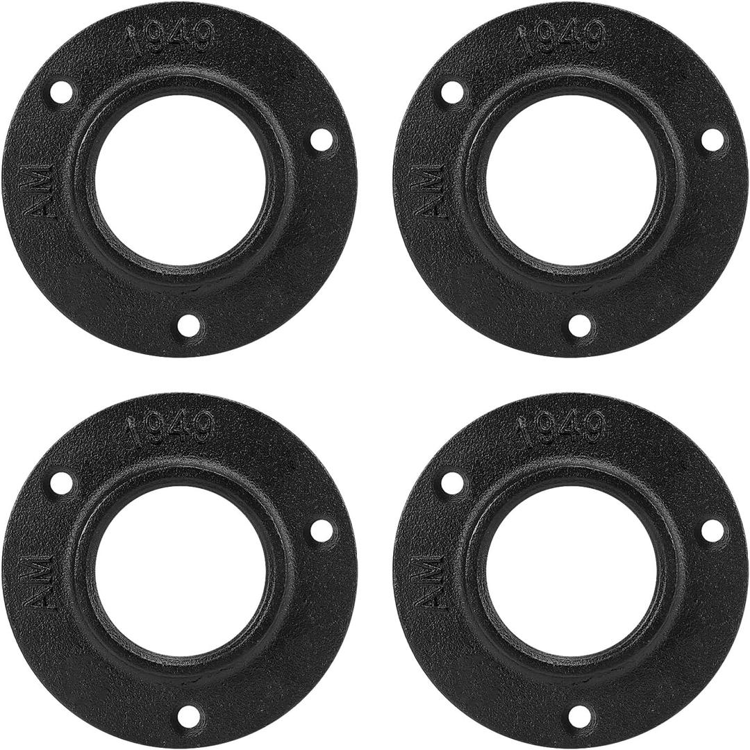 Industrial Pipe Floor Flange, Heavy Duty Malleable Iron Pipe Fittings, Wall Mounted Vintage DIY Threaded Flange for Decoration Steampunk Furniture Vintage Project, Black(4 Pack, 2 Inch)