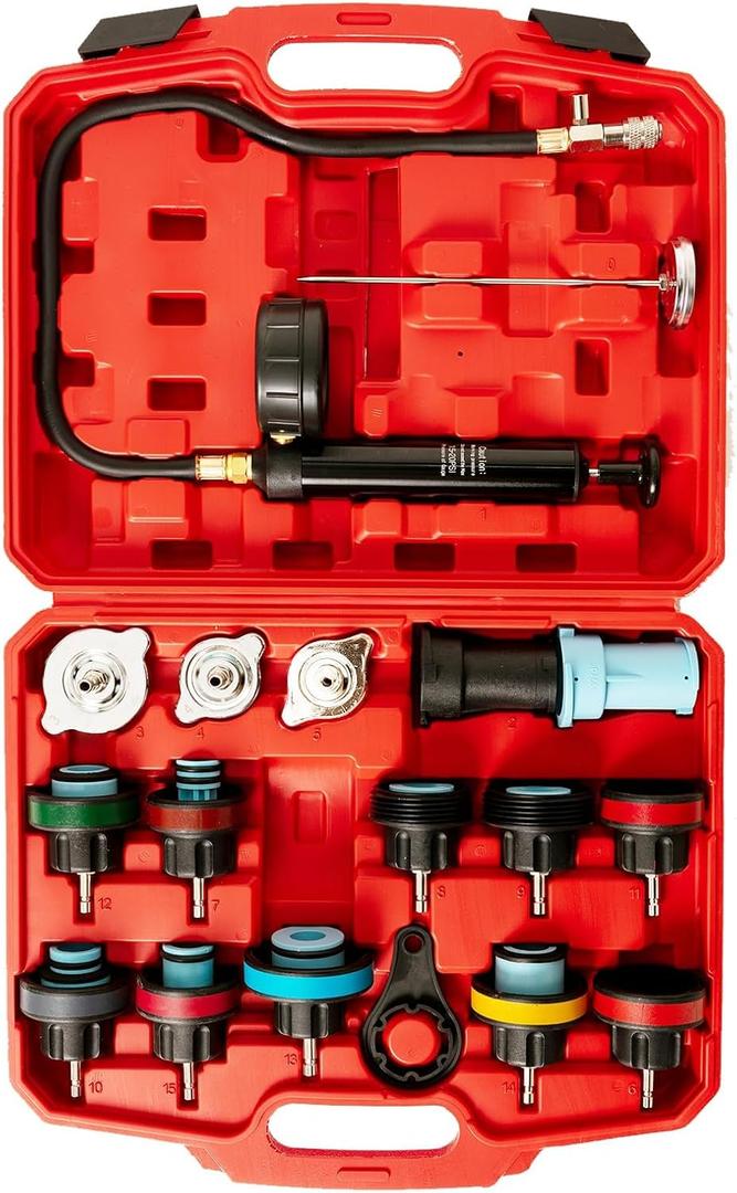 Radiator Coolant Pressure Tester Kit 18pc Automotive Cooling System Pressure Tester Kit for Water Tank Leakage Detection