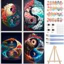 4 Pack Paint by Numbers Kits for Adults Beginners Framed Canvas, Adult Paint by Number Kit with Easel, Yin Yang Landscapes Painting by Numbers for Beginners, Arts and Crafts for Home Decor 8x12inch