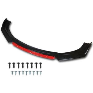 WFLNHB Universal Front Bumper Lip 4 Pieces Kits Spoiler Splitter 2 Layer Lip Glossy Black with Red Tongue