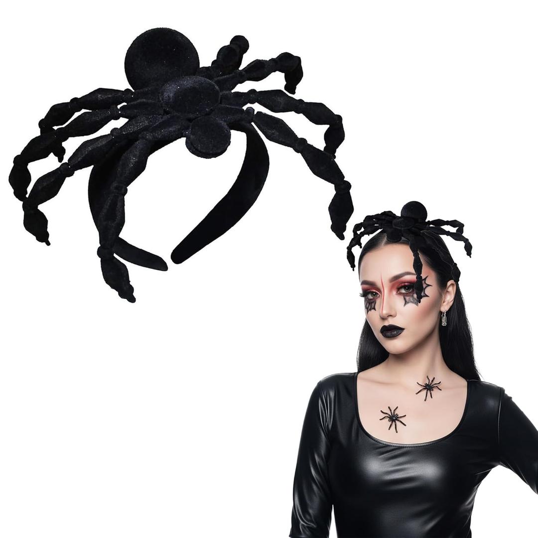 Nicky Bigs Novelties Spider Headband for Women Poseable Black Spider Hair Accessories Witch Halloween Costume Spider Headpiece Festival Cosplay Spider Accessories