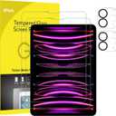 JETech Screen Protector for iPad Pro 11-Inch, 2022/2021/2020 (4th/3rd/2nd Generation) with Camera Lens Protector, Tempered Glass Film HD Anti-Scratch, Support Pencil & Face ID, 2-Pack Each