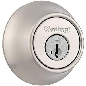Kwikset 660 Deadbolt Deadbolt Lock, Satin Nickel Round Exterior Keyed Front Entry Door, Pick Resistant SmartKey Rekey Security, Single Cylinder Dead Bolt, with Microban Protection