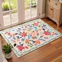 Terrug Floral Entryway Rug, 2x3 Beige Rug Boho Washable Kitchen Throw Rugs, Soft Low Pile Cute Small Rugs, Non-Slip Stain Resistant Vintage Carpet for Entryway Bedroom Kitchen Bathroom Laundry