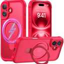 MOCCA Design for iPhone 16 Case with Magnetic Invisible Stand [Full Camera Protection] [Compatible with Magsafe] Military Drop Shockproof Translucent Matte Phone Case Cover 6.1",Red