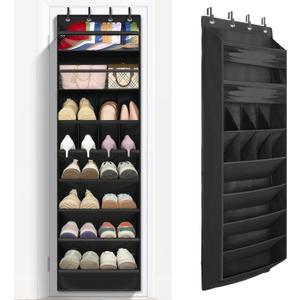 FENTEC 1 Pack 8 Shelves Over The Door Shoe Organizer, 68" Exlarge Deep Pockets Hanging Shoe Organizer, Shoe Rack for Closet, Shoe Holder for Boots, Over Door Organizer in Home, RV, Dorm, Black