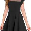 Haloumoning Girls Dress Summer Ruffle Sleeve Mesh A Line Casual Party Dresses with Pockets for Kids, Size: 9-10 Years